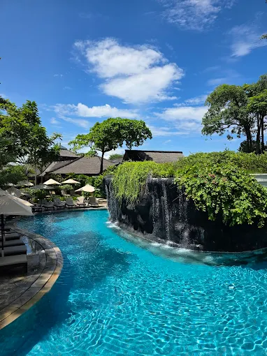 Sunset view from beachfront villa at Seminyak luxury resort